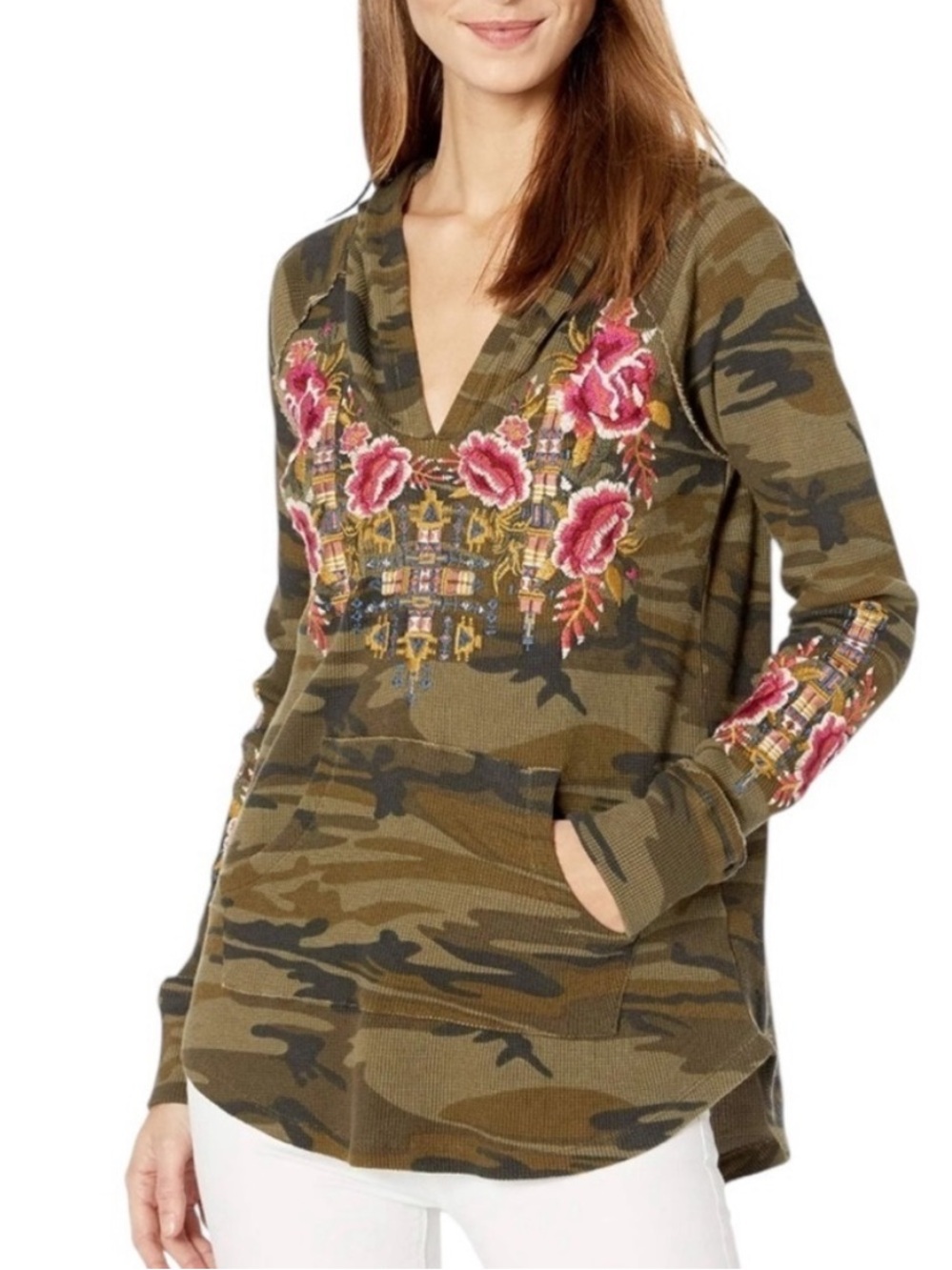 JOHNNY WAS ‘Axton’ Waffle Knit Camo
Floral Embroidered Hoodie